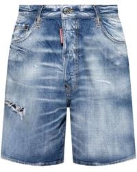DSquared² - Gerafelde Denim Shorts Met Logo Label - Lyst