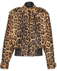 Balmain - レオパード レザーボンバージャケット - Lyst