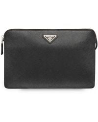 Prada - Clutch Met Logo Plakkaat - Lyst