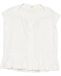 Psophia - Ruffled-Hem V-Neck Cotton Blouse - Lyst