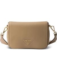 Prada - Logo-Plaque Flap Leather Shoulder Bag - Lyst