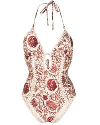 Zimmermann - Paisley-print Halterneck Swimsuit - Lyst