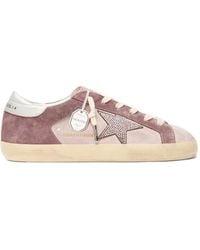 Golden Goose - Super-Star Suede Crystal Glitter Sneakers - Lyst
