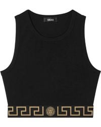 Versace - Top Canotta Con Bordo Greca-Donna - Lyst