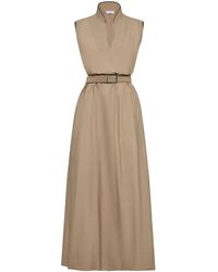 Brunello Cucinelli - Techno Cotton Poplin Dress With Belt And Precious Shoulder Detail - Lyst