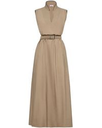 Brunello Cucinelli - Techno Cotton Poplin Dress With Belt And Precious Shoulder Detail - Lyst