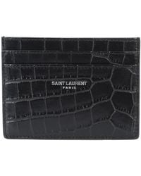 Saint Laurent - Black Leather Crocodile Embossed Card Holder - Lyst