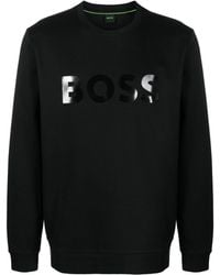 BOSS - Logo-print Ribbed Cotton Sweatshirt - Lyst