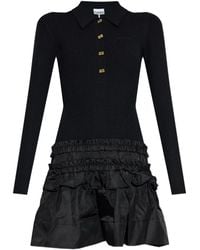 Ganni - Ribbed Ruffled-Skirt Mini Dress - Lyst