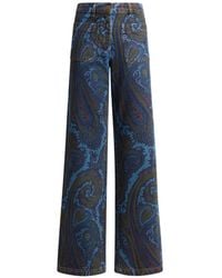 Etro - Jeans Met Wijde Pijpen Van Stretchkatoenen Denim Met Paisley-Motief - Lyst