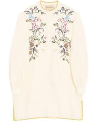 Valentino Garavani - Floral-Embroidered Linen Mini Dress - Lyst