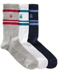 Benetton - Logo-Embroidered Striped Socks (Set Of Three) - Lyst