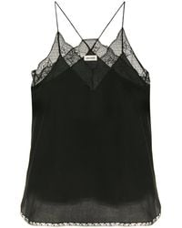 Zadig & Voltaire - Ladies Encre Dark Green Christy Lace-trim Velvet Camisole - Lyst