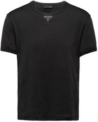 Prada - Logo-plaque Crewneck Slim-fit Cotton T-shirt - Lyst