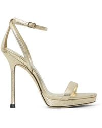 Jimmy Choo - Moza Platform 120 Platinum Brilliance Fabric Sandals - Lyst