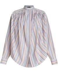 Etro - Striped Gathered Cotton Blouse - Lyst