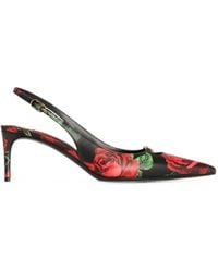 Dolce & Gabbana - Rose-Print Calfskin Slingback Pumps - Lyst