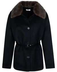 P.A.R.O.S.H. - Belted Faux-Fur Collar Coat - Lyst