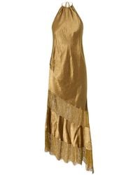 Pinko - Asymmetric Satin Midi Dress With Lace - Lyst