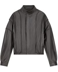 Emporio Armani - Cropped Nappa Leather Blouson Jacket With A Stand Collar - Lyst