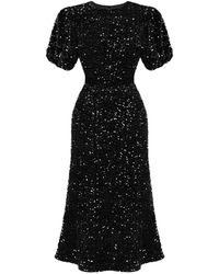 POST MERIDIEM - Sequin-Embellished Puff-Sleeve Midi Dress - Lyst