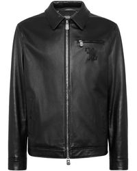 Billionaire - Embroidered-Logo Leather Jacket - Lyst