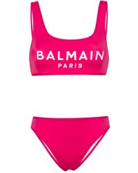 Balmain - Bikini Met Geborduurd Logo En Diepe Ronde Hals - Lyst