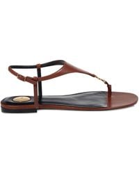 Saint Laurent - T-Strap Logo-Embellished Leather Sandals - Lyst