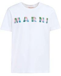 Marni - Gingham Logo-print Cotton T-shirt - Lyst