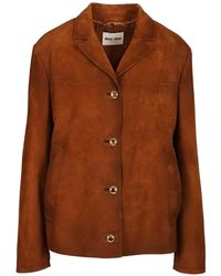 Miu Miu - Waxed Suede Leather Blouson Jacket - Lyst