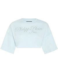 Philipp Plein - Crystal-Embellished Logo-Print Cropped T-Shirt - Lyst