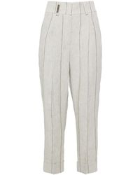 Peserico - Pinstriped Linen Cropped Trousers - Lyst