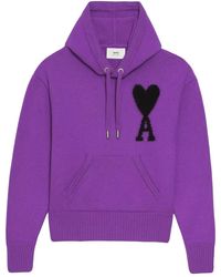 Ami Paris - Logo-Intarsia Knit Hoodie - Lyst