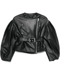 Simone Rocha - Belted Puff-Sleeve Leather Jacket - Lyst