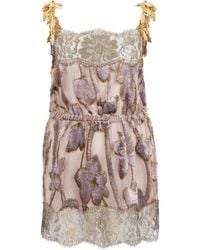 Roberto Cavalli - Blumenmuster-Kleid Mit Blattriemen - Lyst