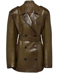 Prada - Double-Breasted Leather Coat - Lyst