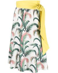Maison Kitsuné - Leaf-print Tiered Cotton Skirt - Lyst