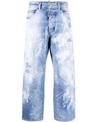 DSquared² - Distressed Paint-Splattered Wide-Leg Jeans - Lyst