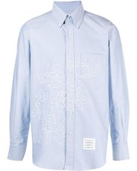 Thom Browne - Floral-embroidered Long-sleeve Shirt - Lyst