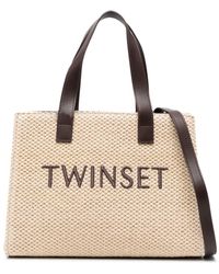 Twin Set - Logo-embroidered Raffia Tote Bag - Lyst