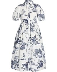 Erdem - Floral-Print Short-Sleeve Midi Shirt Dress - Lyst