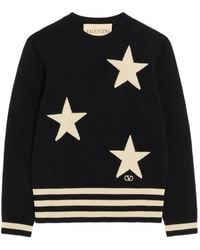 Valentino Garavani - Wool Crew-Neck Sweater With Star Motif And Vlogo Embroidery - Lyst