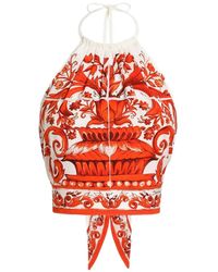 Dolce & Gabbana - Majolica-Print Charmeuse Top - Lyst