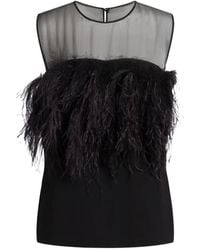 Alberta Ferretti - Feather-Detail Mesh-Panel Blouse - Lyst