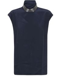 Brunello Cucinelli - Top con cuello alto con apliques - Lyst