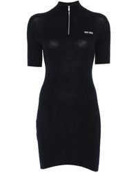 Miu Miu - Ribbed-Knit Logo-Embroidered Mini Dress - Lyst