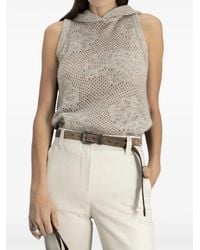 Brunello Cucinelli - Sequin-Embellished Hooded Open-Knit Vest - Lyst