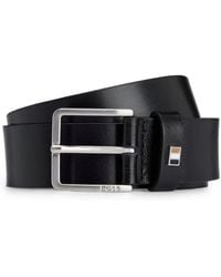 BOSS - Italian-Leather Belt With Signature-Stripe Keeper - Lyst