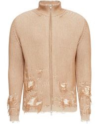 MM6 by Maison Margiela - Ribbed Distressed Zip-Up Cardigan - Lyst