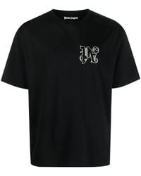 Palm Angels - Logo-embroidered Cotton-jersey T-shirt X - Lyst